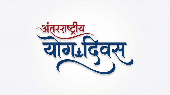 International yoga day hindi calligraphy typography design with meditation symbol representing indian culture spirituality mindfulness wellness harmony and healthy lifestyle concept
