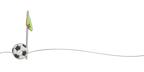 Soccer ball placed near corner flag, representing football field setup, match play, and set piece situation. Minimal illustration on light background with copy space © Dancepol