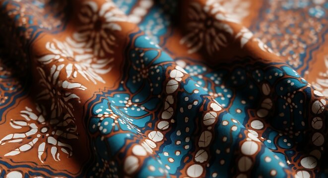 Close-up of Elegant Traditional Indonesian Batik Fabric with Intricate Patterns