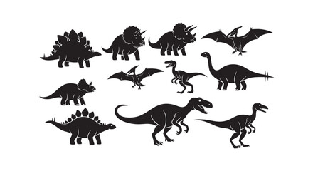 A group of different dinosaurs silhouettes on white background isolated on transparent background © Md