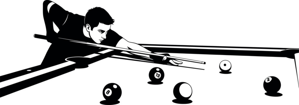 Silhouette of a man playing pool with balls on the table