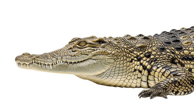Crocodile head with scaly skin isolated on transparent background