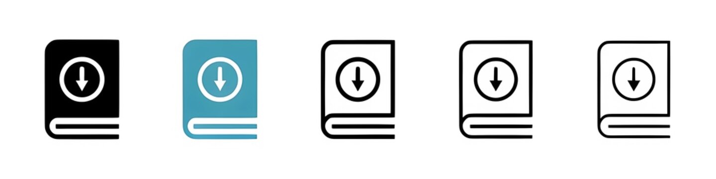 eBook Download Vector Icon Set. Electronic Brochure and E-catalog Vector Symbol for UI Design.Thin line customizable illustration. Contour symbol. Vector isolated outline drawing. Editable stroke