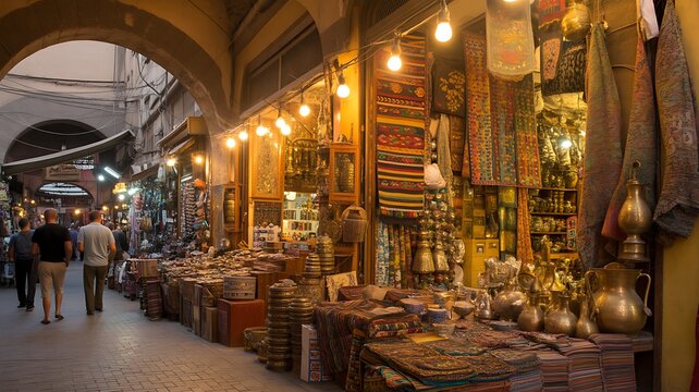 Egyptian shop in Khan el-Khalili grand bazaar in Old Cairo, old town souk, Egypt.
