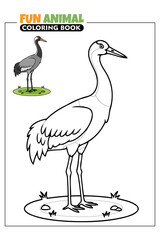 Fototapeta premium Black-necked Crane Animal Vector Illustration Printable Coloring Book Pages for Kids with Full Color Reference