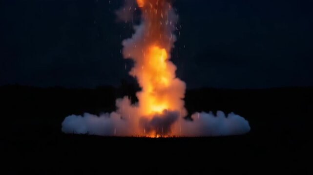 Large mushroom cloud from a nuclear explosion against a black background