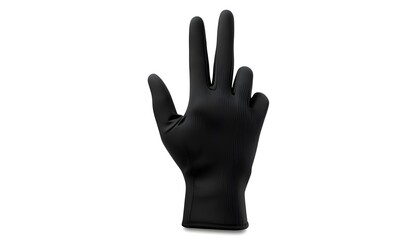 Obraz premium A black glove is shown on a hand with two fingers raised in a peace sign
