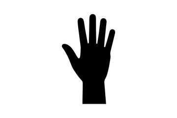 Obraz premium Hand icon with five fingers raised, indicating a greeting or stop signal, against a white background.