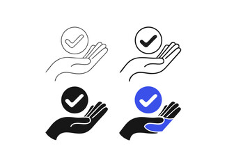 Fototapeta premium Guarantee Badge Icon Set – Quality Assurance Hand Checkmark Vector Collection in 4 Modern Styles