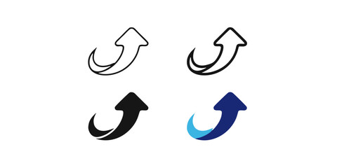 Curved Upward Arrow Icon Set – Growth Direction Vector Collection in 4 Modern Styles