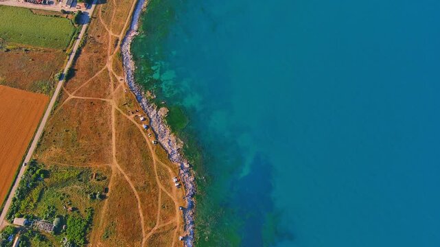 Bulgarian coastline fisherman village from Shabla with lighthouse aerial view  