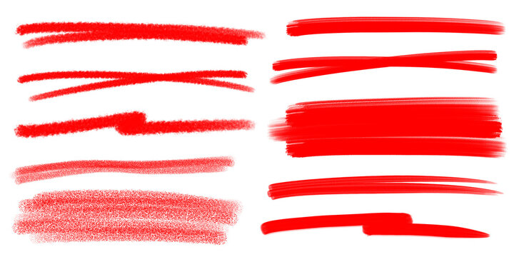 Grunge red strike through and underline elements set with bold rough texture for emphasis and editing marks