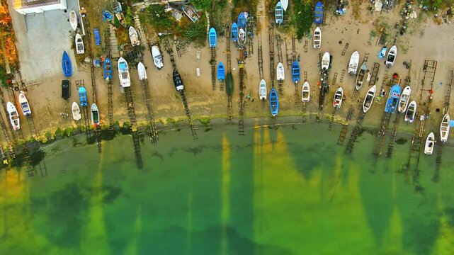 Bulgarian coastline fisherman village from Shabla with lighthouse aerial view  