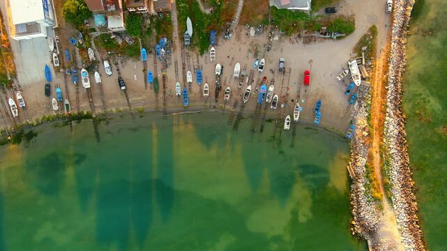Bulgarian coastline fisherman village from Shabla with lighthouse aerial view  