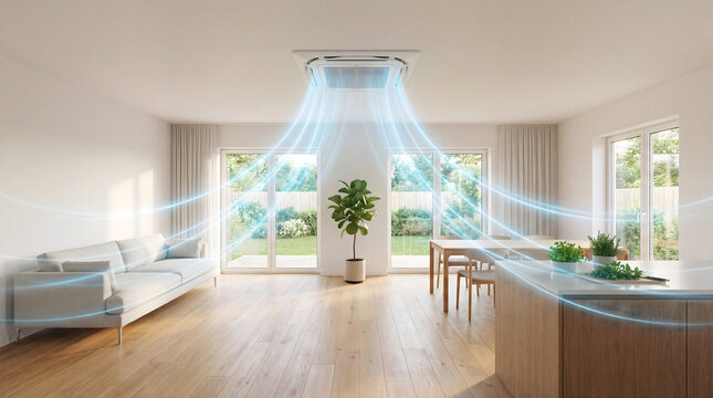 Air conditioner cooling modern living room interior airflow