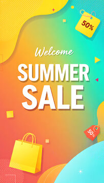 Vibrant Summer Sale Vertical Banner with 50 Percent Off