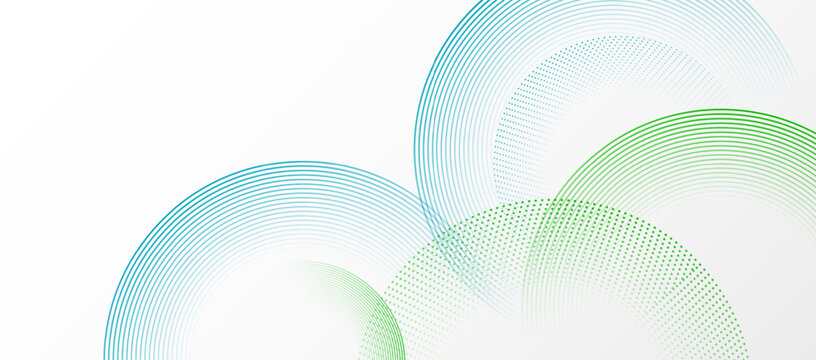Abstract white background with blue and green circle rings.