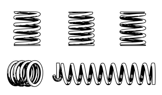 Spiral metal spring icons collection elastic coil tension and compression vector set