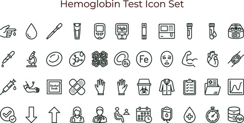 Hemoglobin test medical laboratory line icon set for blood diagnostics analysis healthcare interface symbols vector clinical applications © set kine