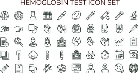 Hemoglobin test medical laboratory line icon set for blood diagnostics healthcare analysis interface symbols vector clinical applications © set kine
