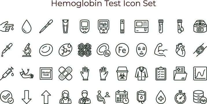 Hemoglobin test medical laboratory line icon set for blood diagnostics analysis healthcare interface symbols vector clinical applications