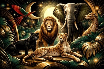 Obraz premium Majestic wildlife under moonlight.