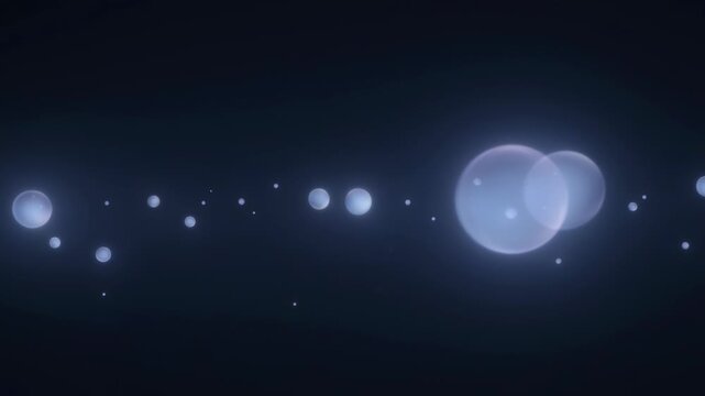 Abstract glowing celestial sphere arrangement on a deep blue gradient background