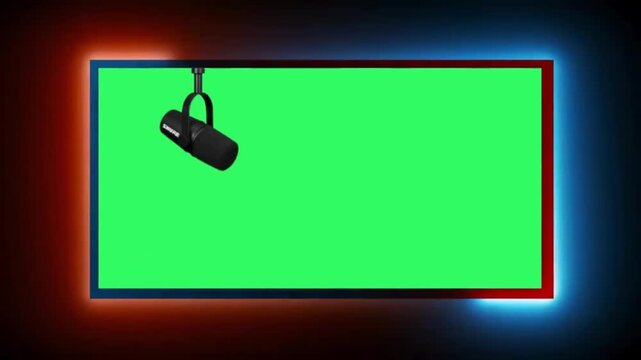 Podcast Frame Overlay with Green Screen and Neon Glow Borders, Multiple Microphone Setups, and Live Icon.