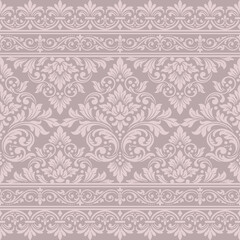 Fototapeta premium Elegant luxury damask seamless floral border pattern featuring intricate damask ornaments and classic damask decorative elements for premium textile design. vector illustration.