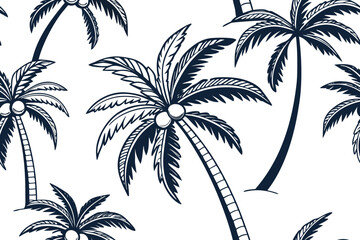Fototapeta premium Tropical palm tree vector illustration creating a seamless repeating pattern, perfect for summer backgrounds, beach designs, and exotic travel graphics.
