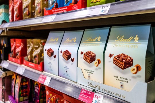 Boxes of Lindt Milk Chocolate and Hazelnut Luxury Wafer Confectionery