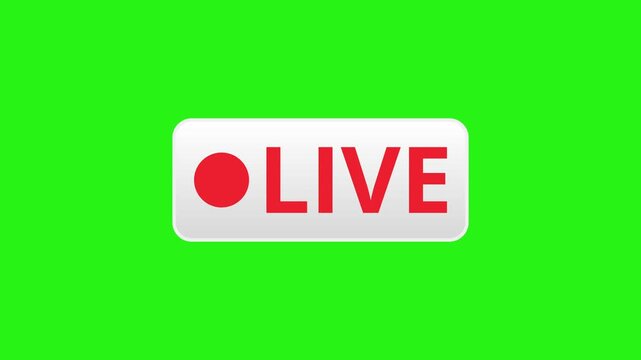 White live button animation on green screen background for overlay and streaming visuals