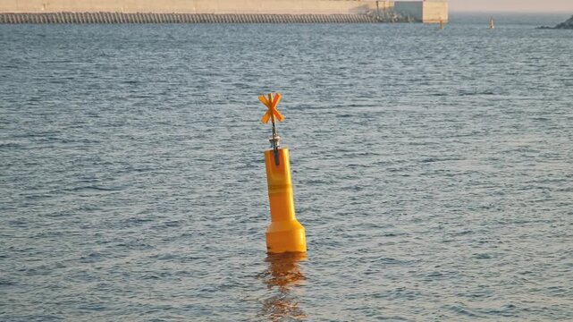 Waterway Indicator Sea Mark Cardinal Sign Buoy Floating at Sea as Underwater Danger Caution