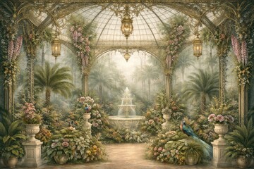 Obraz premium Elegant botanical paradise illustration.