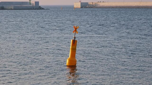 Waterway Indicator Sea Mark Cardinal Sign Buoy Floating at Sea as Underwater Danger Caution
