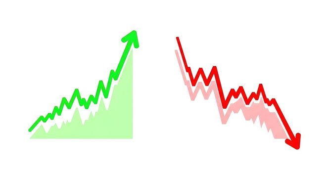 Financial chart comparison growth and decline with upward and downward trends