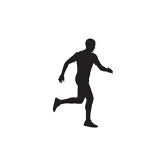 Fototapeta premium Black silhouette of woman running outdoors on white background athletic pose