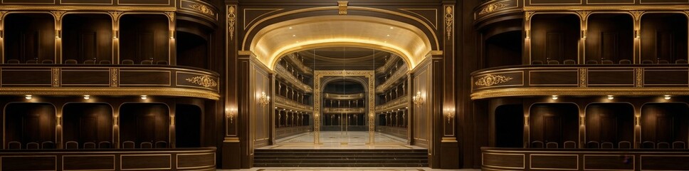 Obraz premium Elegant interior of a luxurious opera hall with ornate balconies and golden accents, showcasing opulent architectural design.