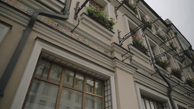 The facade of an old historical building in the center of Moscow. Shot list
