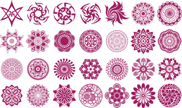 Mandala Ornament Collection. 
Decorative Circular Pattern Vector Set. 
Ethnic Floral Design Elements Pack. 