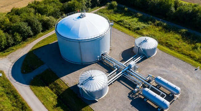 Aerial view of biogas plant for biomethane production