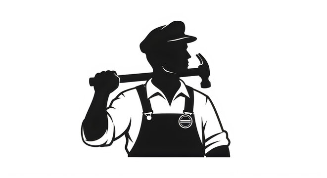 May day, 1 may Worker, laborer, man with hammer, silhouette illustration, industrial icon vector
