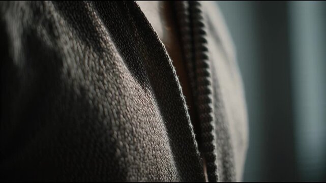 Close-up view of textured fabric with a zipper, showing intricate details and soft lighting.
