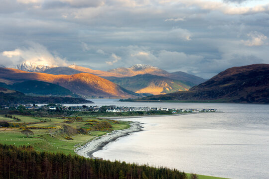 Scenic View of Ullapool and Loch Broom in the Scottish Highlands