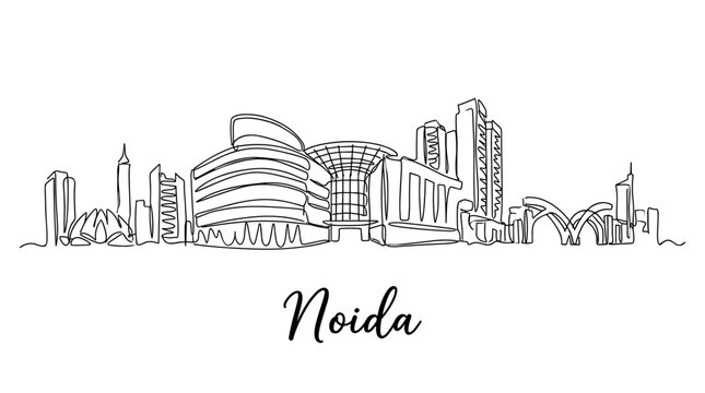 Noida India city skyline architectural line art illustration on white background