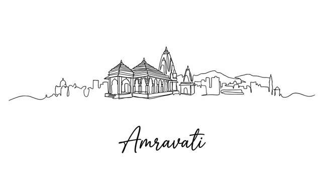 Amravati city skyline minimalist one line drawing vector illustration