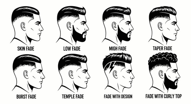 Men's Barbershop Haircut Styles and Fade Guide Illustration