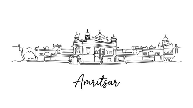 Golden Temple Amritsar skyline minimalist continuous line drawing vector illustration