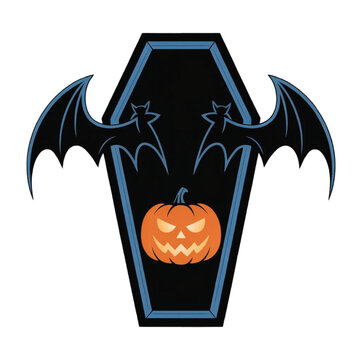 Black coffin with bat wings and jack- o- lantern inside vector illustration EPS PNG file