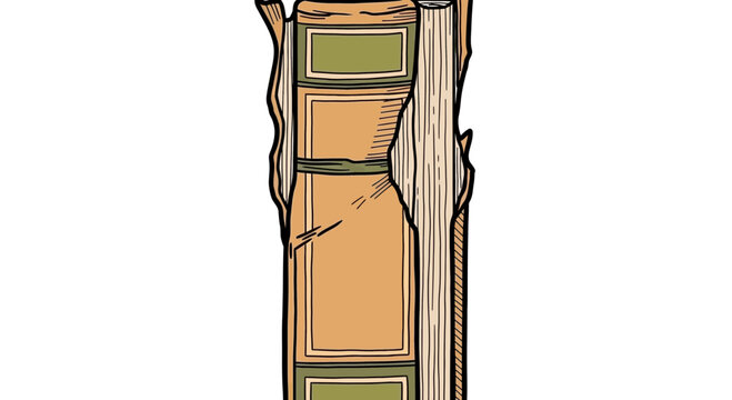 Vintage book with torn cover and worn pages in detailed illustration  